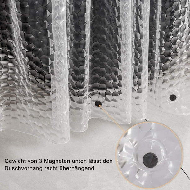 Cortina de ducha antimoho con imán de peso debajo, cortina antibacteriana  impermeable de EVA cúbica 3D transparente para ducha y bañera Ormromra  MZQ-0804-4