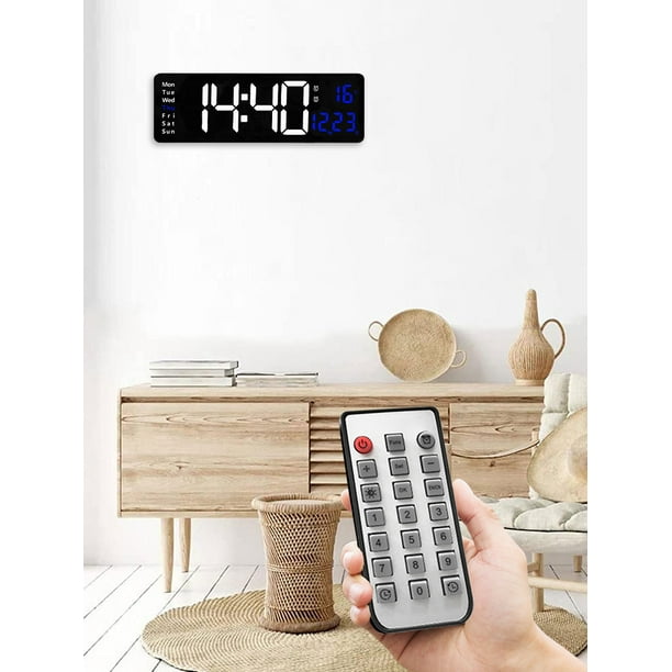 Moderno reloj de pared digital grande de 16 pulgadas con control remoto,  pantalla LED, atenuación automática, cuenta regresiva, temperatura