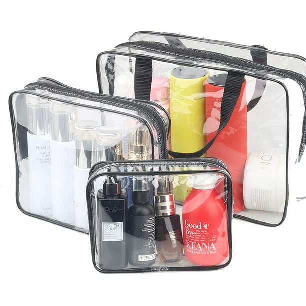 Veki Juego de 3 piezas de neceser transparente aprobado por la TSA, bolsa  de maquillaje tamaño cuarto de galón, bolsa de viaje impermeable para