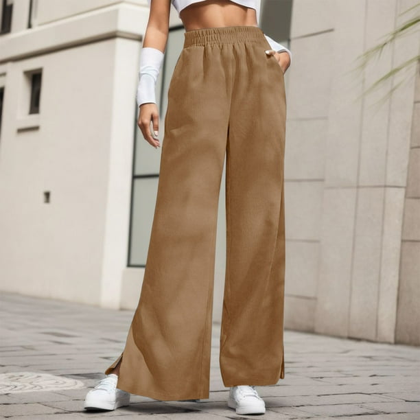 Gibobby Pantalones de invierno para mujer termicos Pantalones casuales de  moda de cintura alta para mujer Pantalones de dobladillo con abertura de  empalme(Marrón,M)