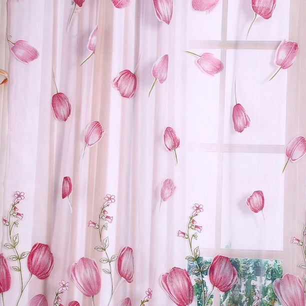  Cortinas florales con lazos para ventanas, cortinas abstractas  transparentes con diseño de tulipanes de madera de grano de madera, cortinas  ajustables para ventana de baño, cocina, para sala de estar, granja