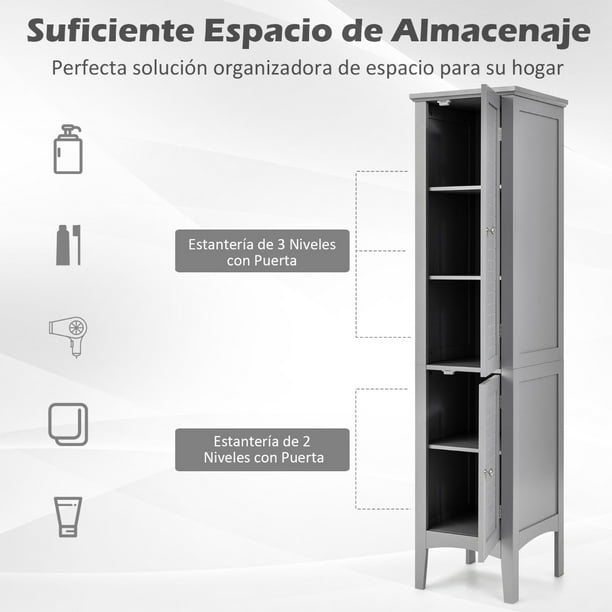 Armario de almacenamiento alto para baño con puerta y estantes, armario de  baño estrecho independiente, gabinete de almacenamiento delgado blanco para