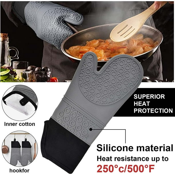 Manoplas de horno, manoplas de horno antideslizantes extralargas de silicona  resistentes al calor con protección de algodón para cocinar, hornear