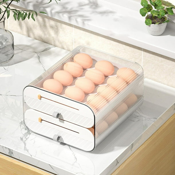 Bandeja de soporte para huevos Contenedor de huevos rodante de cocina  Ahorre espacio Apilable Deslizante automático Bandejas de cajones de 2  niveles BLESIY soporte para bandeja de huevos
