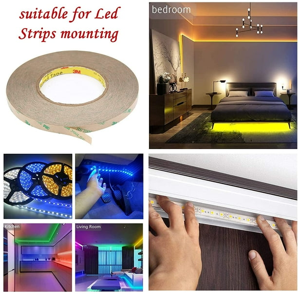Cinta adhesiva de doble cara, cinta adhesiva de montaje resistente, cinta  de espuma impermeable para tiras de luces LED, decoración del hogar