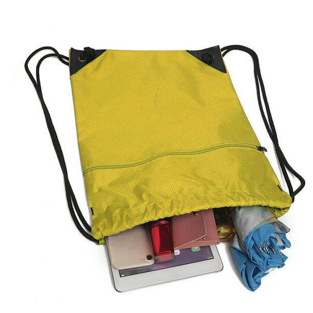 Mochila deportiva con cordón y bolsillos de malla, compartimento para  zapatos, resistente al agua, para mujeres y hombres, Amarillo, Classic
