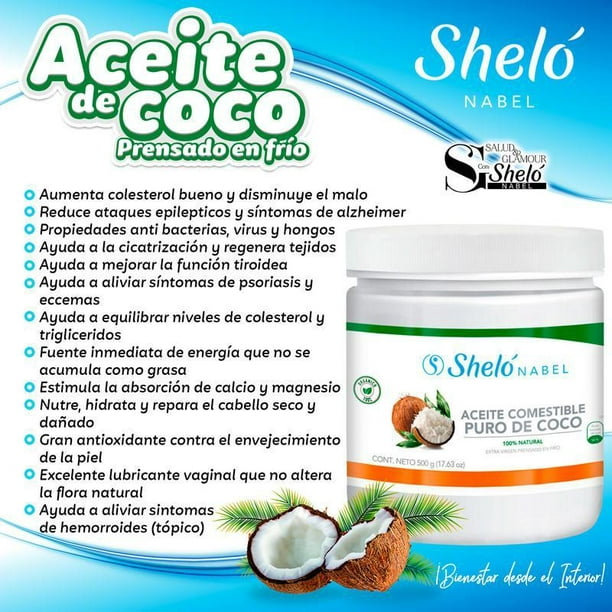 Aceite De Coco Extra Virgen Orgánico Prensado En Frio 500 Gr Shelo Nabel  Aceite de Coco Extra Virgen