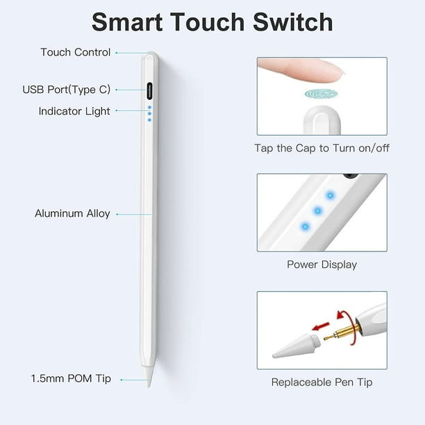 Lápiz óptico para Apple iPad: lápiz capacitivo con rechazo de palma  compatible con Apple iPad 10, 9, 8, 7, 6, iPad Pro de 11 pulgadas, 12.9  pulgadas