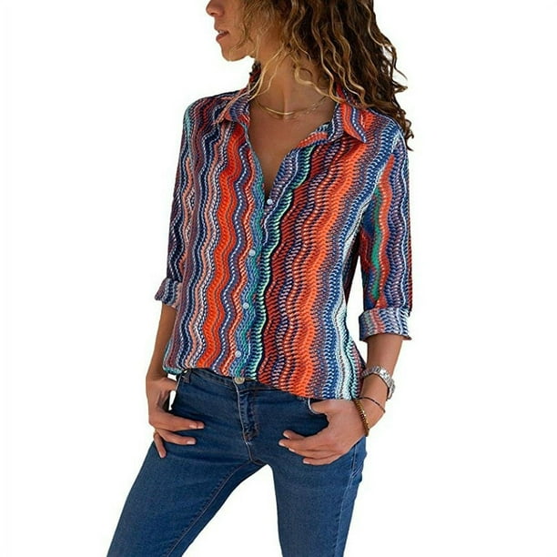 Blusas Blusas de rayas de moda Blusa de manga larga para mujer Adepaton CJWUS-3226 | Walmart en línea