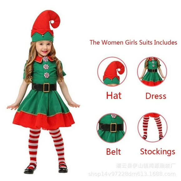 kids baby girls santa clause christmas tree costume dress set green elf outfits children xmas cospla banyuo