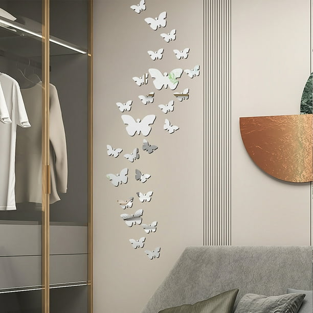 RV Pegatinas de espejo acrílico de mariposa (plateadas), pegatina de espejo  acrílico para paredes, sala de estar y decoración moderna del hogar Rojo  Verde