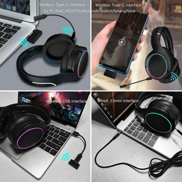 Auriculares inalámbricos con micrófono para videojuegos, cascos con  Bluetooth 2,4G, para PC, PS4, PS5, Playstation, ordenador portátil
