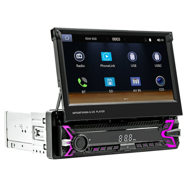 Radio de coche Radio de coche de 7 pulgadas 1 Din Wireless Carplay Android  Auto Radio FM Pantalla retráctil