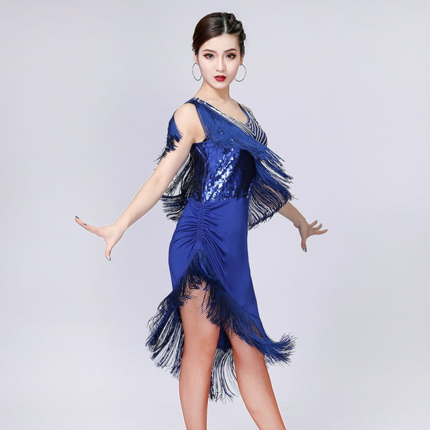Impactante vestido azul para baile latino - Bailongas