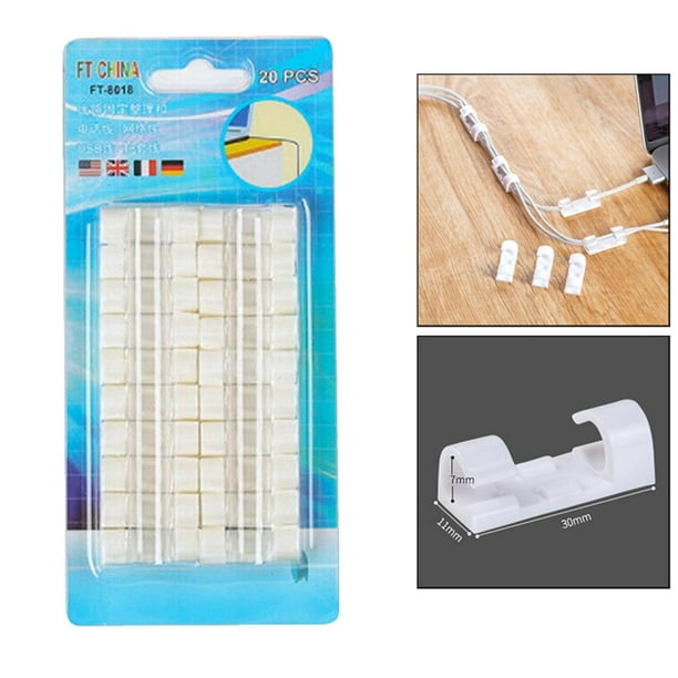 Paquete de 20 clips de luz para exteriores, organizador de cable de cable  adhesivo para pared, cables eléctricos de soporte de alambre transparente, a
