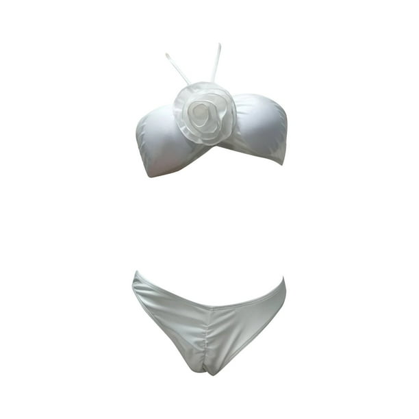 Gibobby Conjunto de bikini sexy Bikini de piezas para mujer Traje de baño dividido con flores en 3D(Blanco,G)
