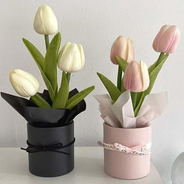 Ramo de tulipanes artificiales, centro de floreciente de bricolaje,  primavera para jardín Rosa Zulema Flores de tulipanes falsos