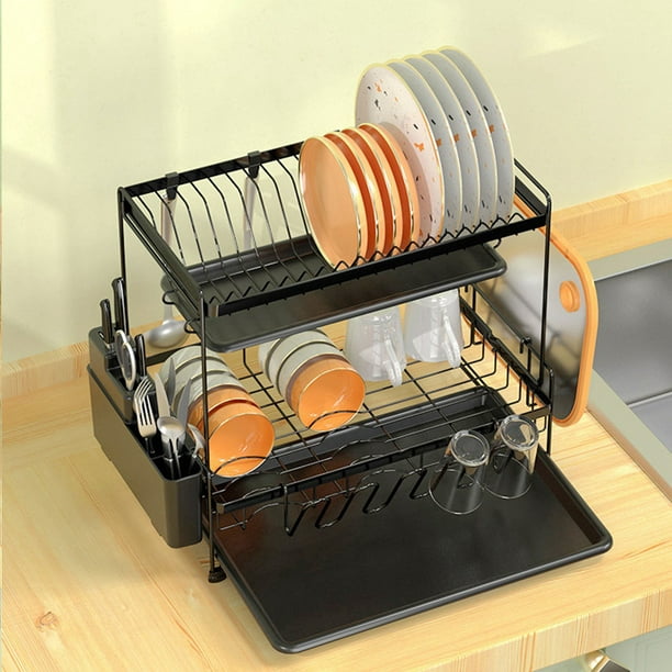 Estante para secar platos estantes para platos desmontables de 2 niveles de  acero al carbono con escurridor para cocina ANGGREK Otros