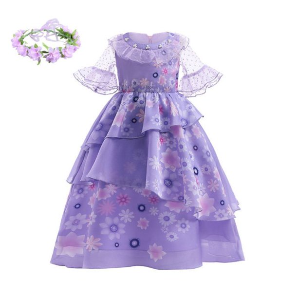 Disney Encanto Costume Princess Dress Suit Charm for Girls Cosplay Isabela  Mirabel Carnival Christmas Birthday Party Clothes6T (130) Gao Jinjia LED