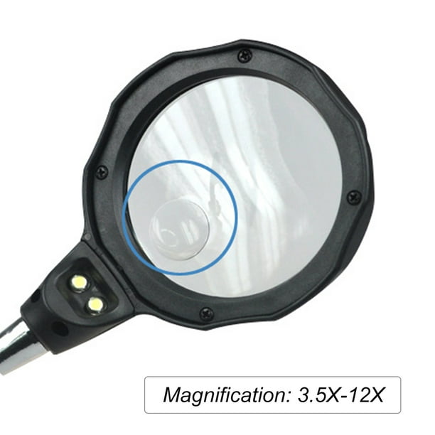 Lupa 5X con luz y soporte, 3 modos de color regulable continuamente, lente  de vidrio de 8 dioptrías, brazo giratorio ajustable, lámpara de escritorio