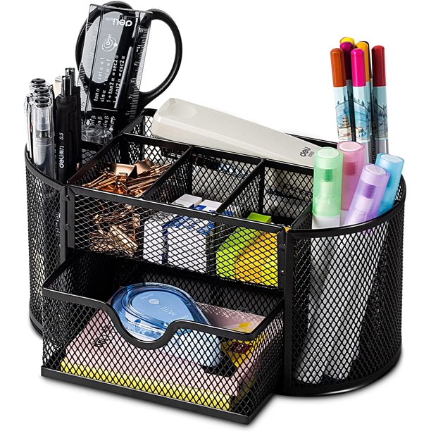 Organizador De Escritorio Metálico Deli Color Negro - 3 Compartimentos