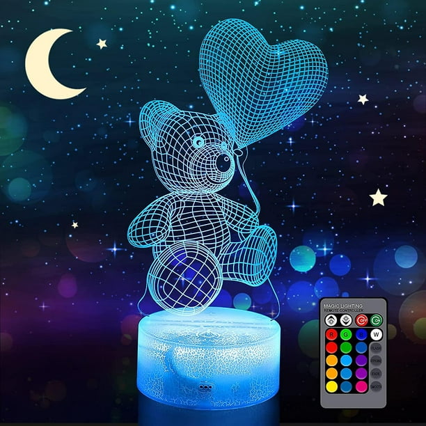 Luz Nocturna 3D, 16 Colores, Toque Inteligente Y Control Remoto, Lámpara De  Ilusión 3D Regulable, Como Regalo De Cumpleaños De San Valentín Para  Decoración De Habitación De Niñas Y Niños