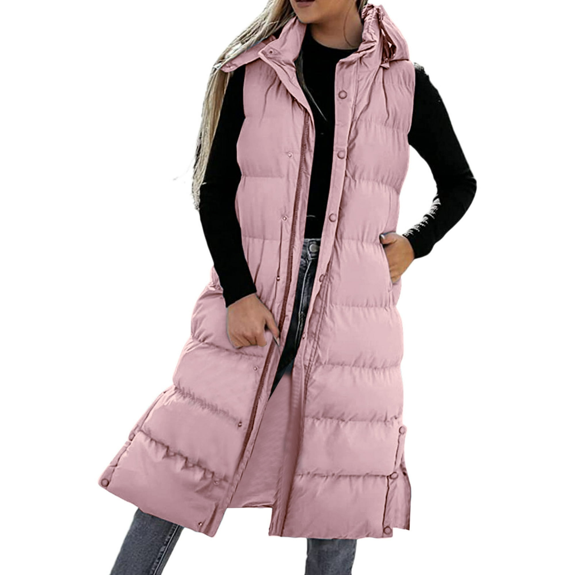  Chaleco de piel sintética para mujer, chaleco con capucha, sin  mangas, chaleco largo de forro polar, abrigo cálido para exteriores, Negro  - : Ropa, Zapatos y Joyería