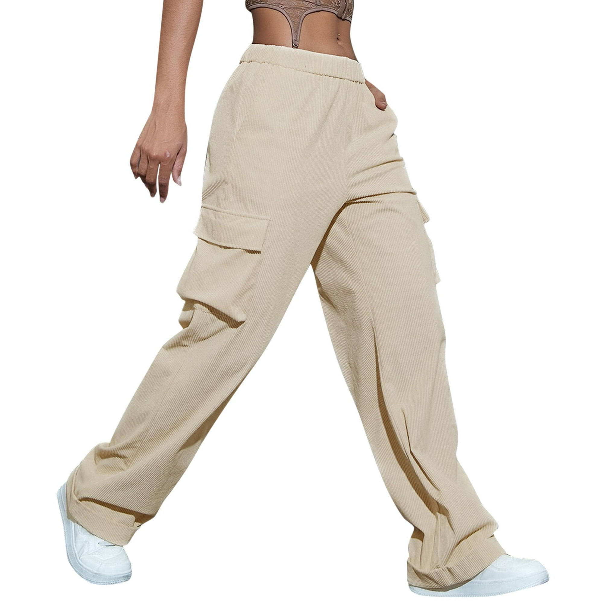 Pantalones cargo 2023 para mujer, ajuste relajado, ropa holgada, pantalones  negros, cintura alta, cierre, cintura con cordón y piel : 