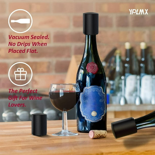 Paquete de 2] Tapón para botella de vino al vacío. La bomba de vacío  incorporada aspira el aire y mantiene el vino fresco. Los tapones de alta  gama se pueden reutilizar. El