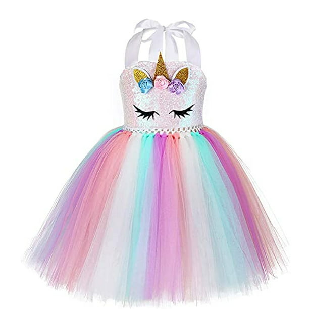 Viyorshop Disfraz de unicornio para niña, vestido de tutú de unicornio con  luz LED arcoíri Viyorshop Viyorshop