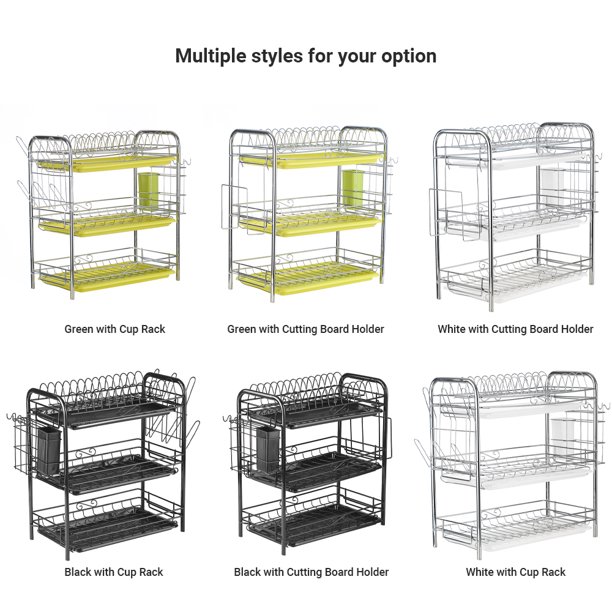 Estante para secar platos Estante para platos de 3 niveles de acero con  removible yeacher Escurridor de platos