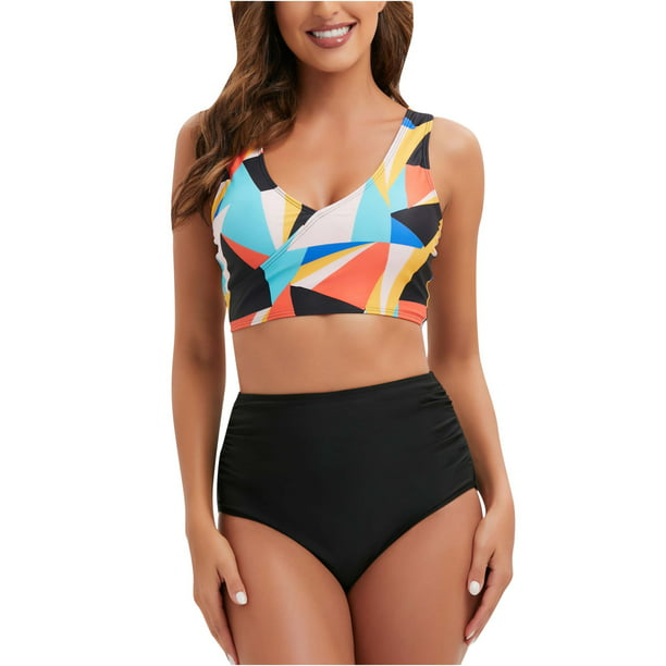 Elegante traje de baño para mujer Cintura alta Impresión plana Color a Bikini cómodo OAVQHLG3B Store lin121212 | Walmart en línea