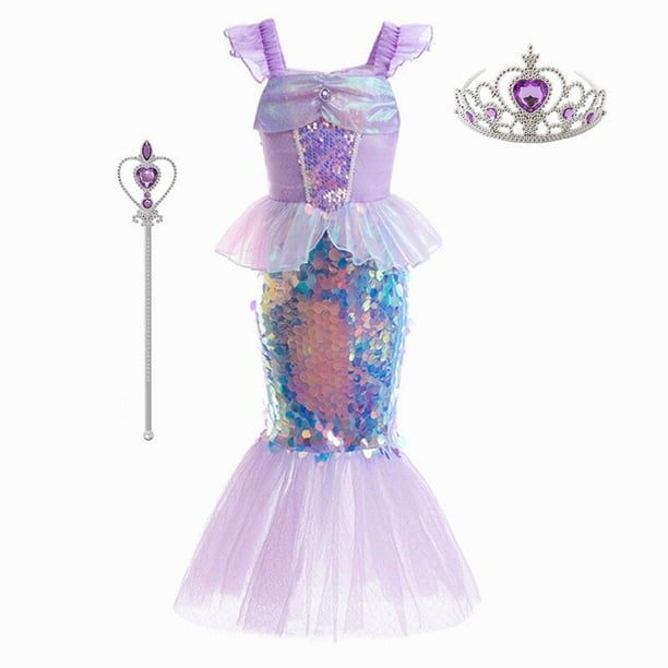 Vestido de princesa con encanto de La Sirenita, disfraces de Cosplay para  niños y niñas, vestido de escenario de fiesta de cumpleaños de sirena, ropa  de Halloween Fivean unisex