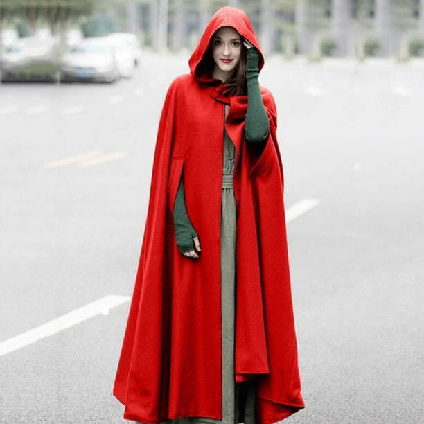 Casual mujer capa de con capucha sin mangas cierre botón largo cabo traje Abanopi Rojo/XL | Walmart línea