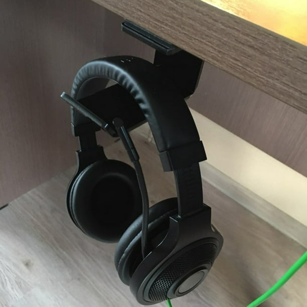 Paquete de 2 soportes para auriculares debajo del escritorio, soporte de  pared para auriculares de PC con clips para cables, diseño debajo de la  mesa