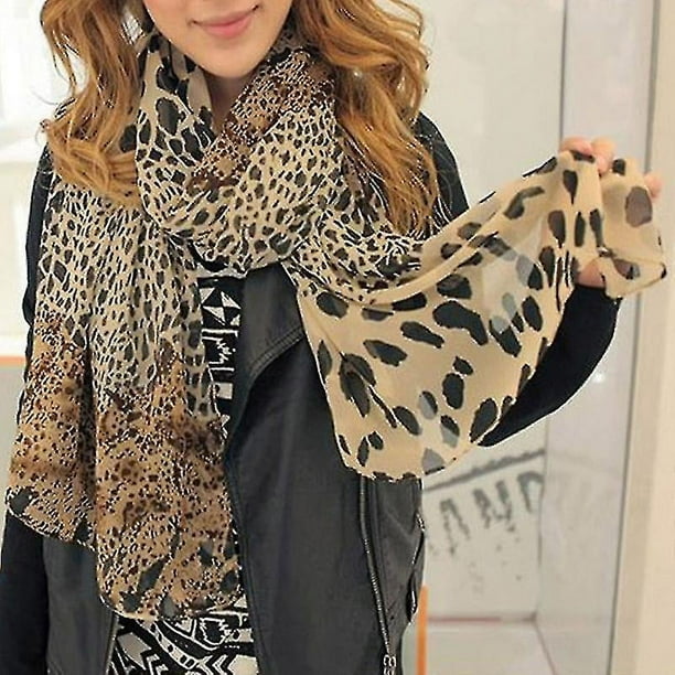 Bufanda con estampado de leopardo para mujer chal estola larga y