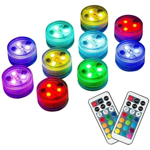 10 mini luces LED sumergibles con mando a distancia, multicolor