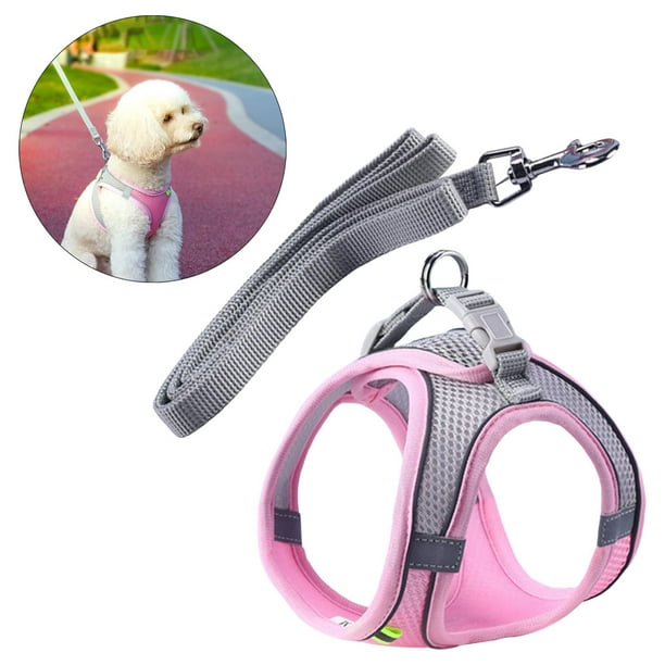 Chaleco reflectante con cuello en el pecho para mascotas y collar guía  reflectante de color rosa, talla M