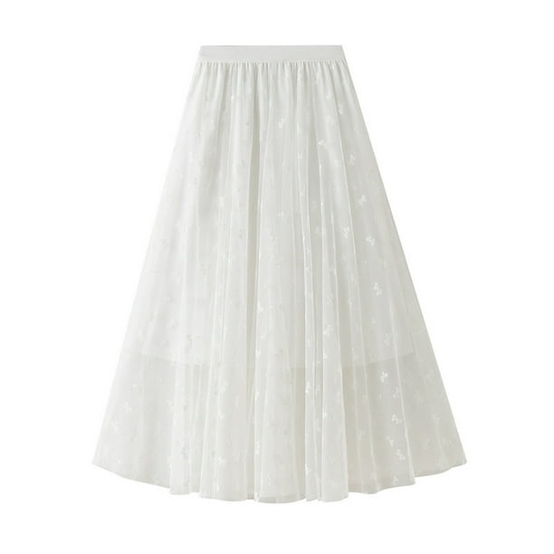 Falda tutú de tul Vintage larga de moda para mujer falda plisada de malla de cintura alta con flocad Pompotops qwe13079 Walmart en línea