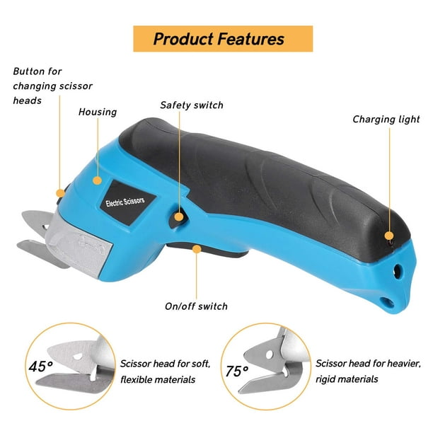 Cortador eléctrico de tela para tijeras, cortador de tela eléctrico para  esponja/cuero/cartón/alfombra, con 2 cuchillas (45 ° + 75 °)