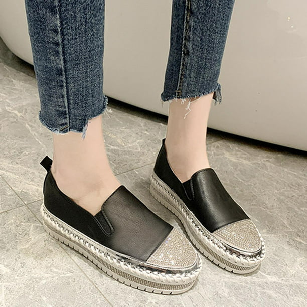 Zapatillas cordones a moda para mujer, zapatos informales planos con plataforma brillante y d nm10720 Walmart en línea
