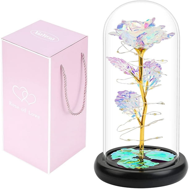 Rosa De Ganchillo Flor En Cristal Con Luz LED Regalos De San Valentín Para  Mujer