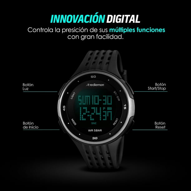 Reloj Redlemon Deportivo Resistente Agua Digital Alarma Cronómetro Color  Negro