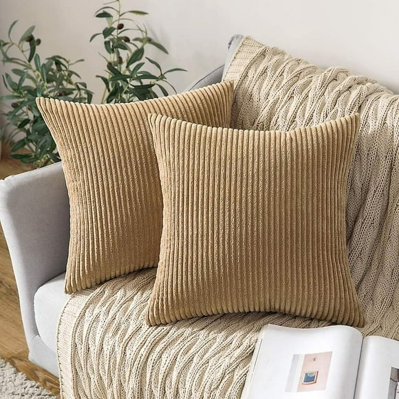 pack of 2 corduroy soft soild decorative square throw pillow covers set cushion cases pillowcases for sofa bedroom car 24 x 24 inch khaki yongsheng 8390612560439