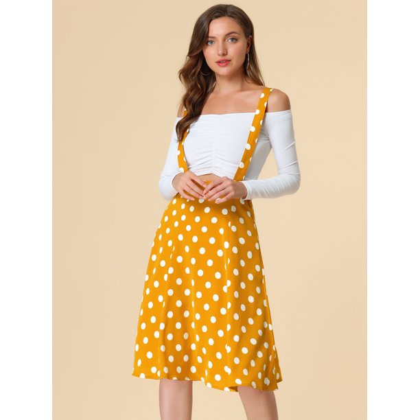 Vestido De Lunares Para Mujer Faldas Midi Fluidas Con Tirantes Vintage De 50 Amarillo S Unique Bargains Falda | Walmart en línea