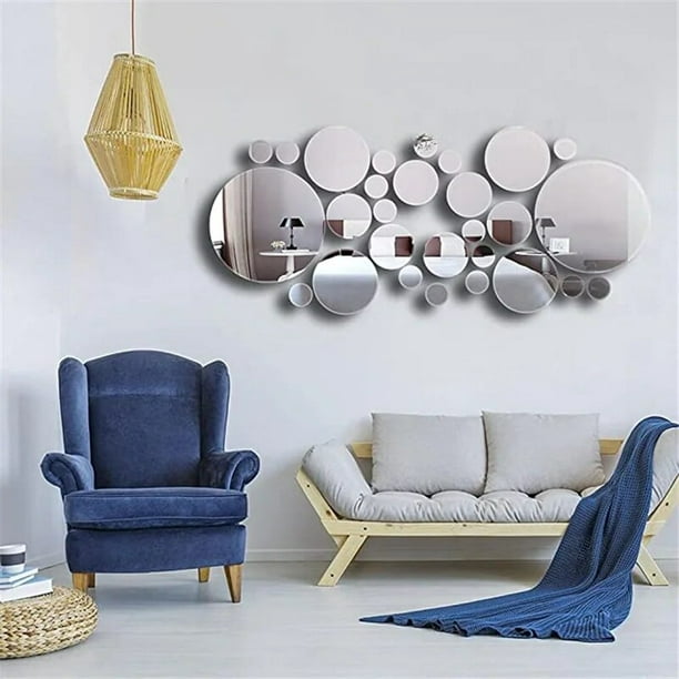 Pegatina de pared con espejo 3D, pegatina de pared acrílica redonda de  amor, bricolaje, Fondo de TV, pared, sala de estar, dormitorio, decoración