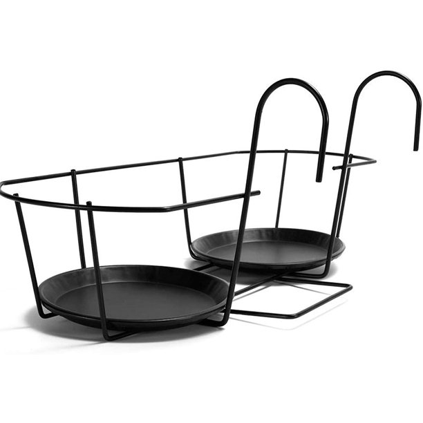 Soporte de macetas para colgar, macetas para plantas de exterior, colgador  de flores suculento para balcón, estante de macetas de flores, fácil  montaje, metal negro Feliz Sencillez