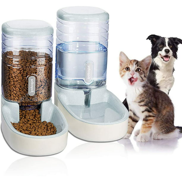 Comedero para gatos 2 en 1 Dispensador de agua y comida automático básico  Gravedad Automático Plástico para mascotas Apto para bigotes 4/5 galones de  comida seca y 1/5 galón – Los mejores