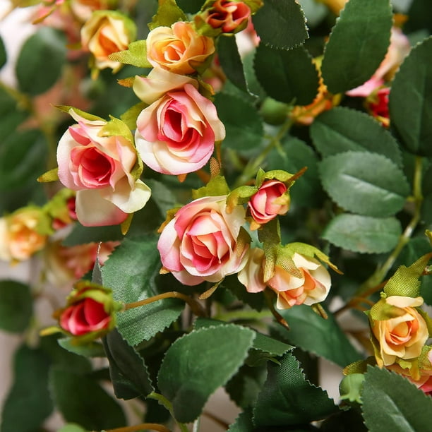 Plantas colgantes artificiales con flores de rosa, guirnalda de