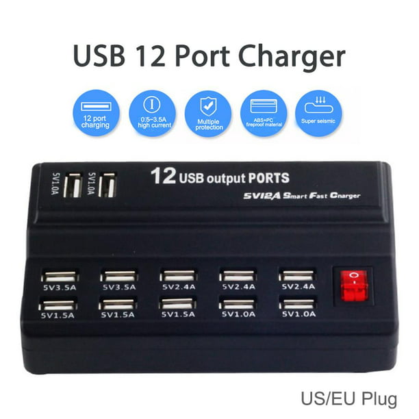 Cargador USB múltiple, estación de carga de escritorio de 40 W, 8 puertos,  cargador inteligente con puerto USB 3.0 de carga rápida, puerto tipo C y